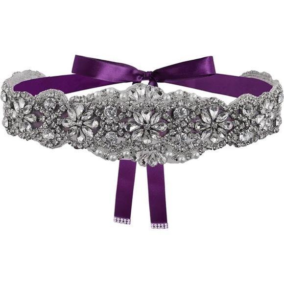 CRYSTAL Rhinestone Braided Wedding Dress Sash Purple